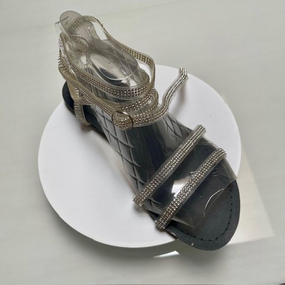 Women's Clear Plastic Wrap-up Flat Sandals With Open Toe - Blk/Clear/Cry - 7.5US - Picture 8 of 14